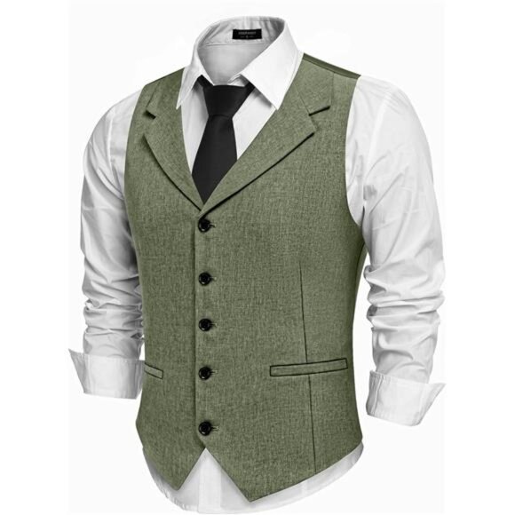 Men's Suit Vests Slim Fit Waistcoat Formal Vest Green - Picture 1 of 5